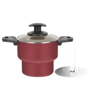 Cuscuzeira Antiaderente com Tampa de Vidro Longuilar Cereja n 14