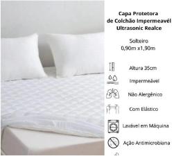 Capa Protetor Colcho Solteiro Impermevel Branco Ultrasonic Realce Premium.